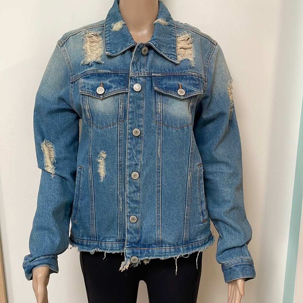 Iris destroyed denim jean jacket
